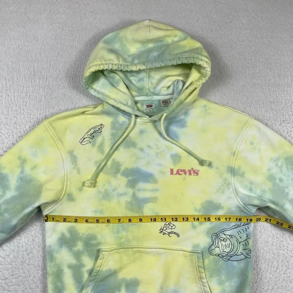 Levi's Hoodie Mens XS Yellow Blue‎ Tie Dye Frog Lizard Relaxed Pullover 38479